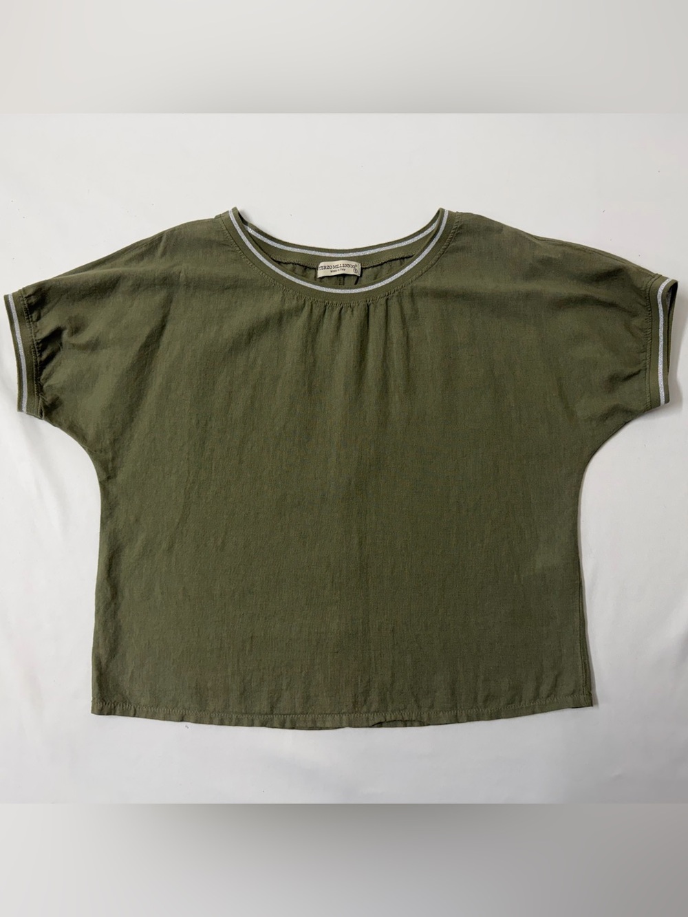 Terra Millennio Made in Italy Olive Green Boxy Top Size S